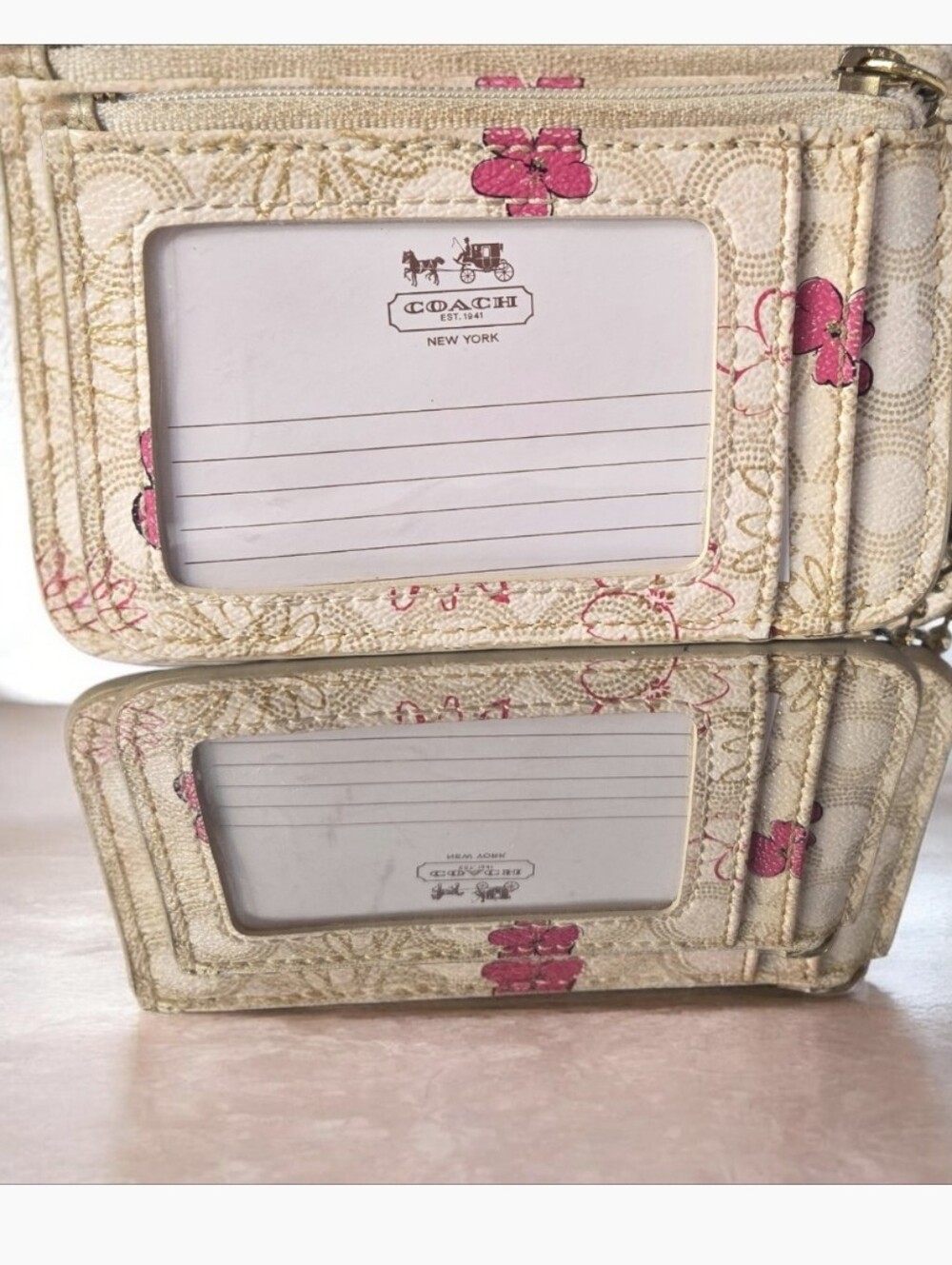Coach Poppy Signature Daisy Floral Mini Skinny ID Case Zip Wallet Card Holder - Picture 2 of 4